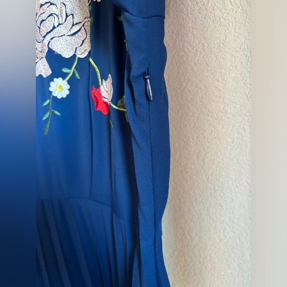 ASOS Navy Floral Embroidered High Neck Pleated Long Sleeve Midi Skater Dress 14 - Picture 10 of 10